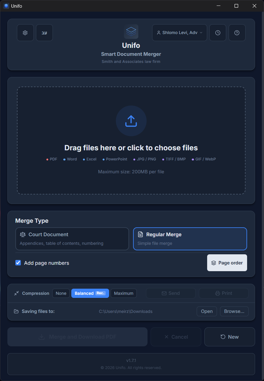 Main screen — drag and drop files